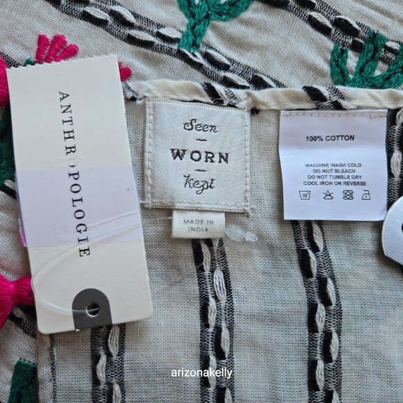 NWT RARE Anthropologie Embroidered Cactus Scarf - Picture 3 of 13